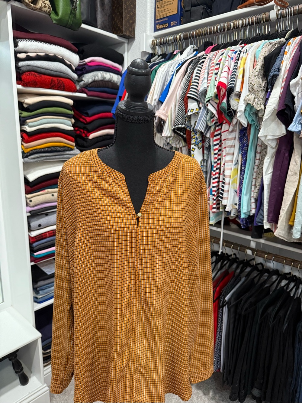 Liz Claiborne Mustard Gingham-Check Long Sleeve Blouse